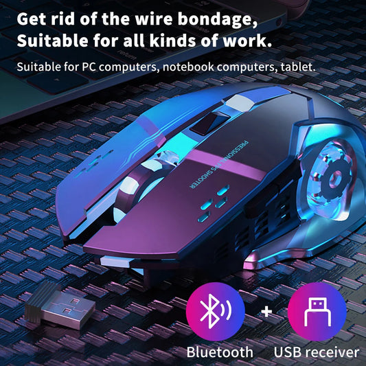 2.4G USB Wireless Bluetooth Mouse Ergonomic Silent Office Mice Rechargeable E-Sports Backlight Mouse For Computer Laptop Macbook
