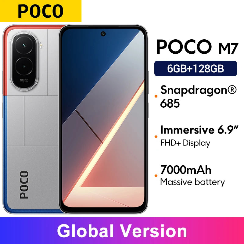Global Version POCO M7 Snapdragon 685 Smartphone Immersive 6.9" 144Hz FHD+ Display 7000mAh battery 33W Charging NFC