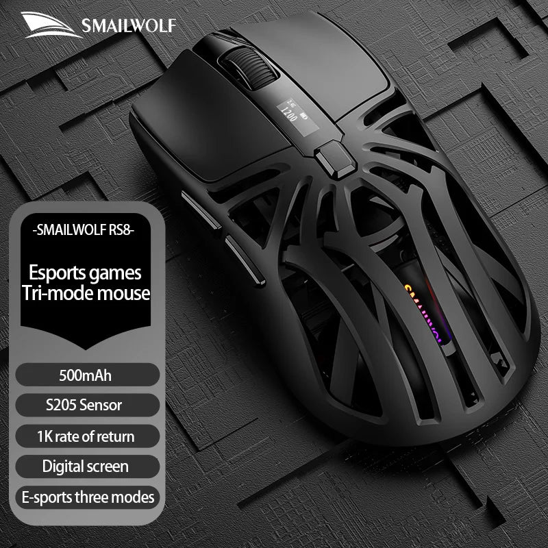SMAILWOLF RS8 1000Hz Bluetooth mouse, 10000dpi, three-mode connection, lightweight macro gaming mouse notebook computer