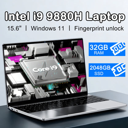 New 15.6 " Laptop Intel Core i9-9880H 32GB RAM 2TB SSD Ultra Slim Gaming Laptop 1920*1080 Windows 11 Office Study Home Use