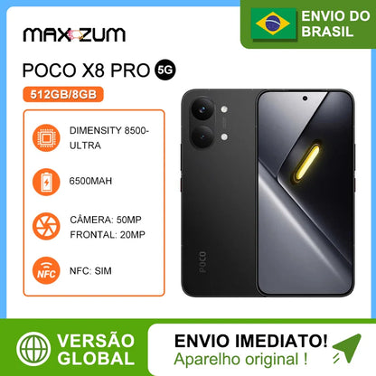 Poco X8 PRO 5G, 512GB/8GB Versão Global, MediaTek Dimensity 8500-Ultra, Bateria 6500mAh, Câmera 50MP