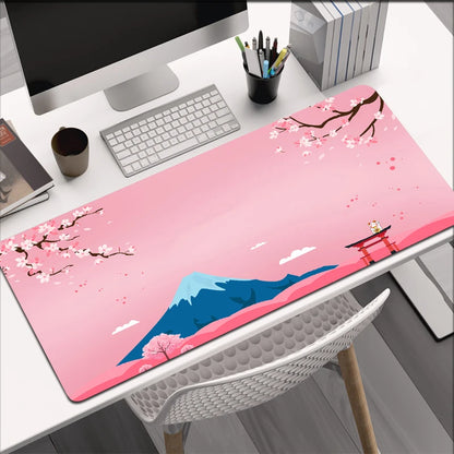Mount Fuji Large Mouse Pad Office Keyboard Mat 90X40CM Locking Edge Gaming Mousepad Cherry Blossom Deskmat Japanese Mause Mat