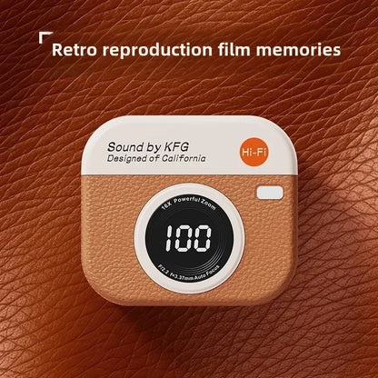 Q86wireless earphones semi in ear retro camera design power display  music earphones ultra long battery life sports earphones