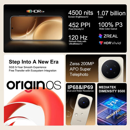 Vivo X300 Pro 5G smartphone android MediaTek Dimensity 9500  200MP Zeiss APO Super Telephoto Lens 6.78”AMOLED 120hz 6510mAh NFC