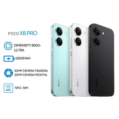 Poco X8 PRO 5G, 512GB/8GB Versão Global, MediaTek Dimensity 8500-Ultra, Bateria 6500mAh, Câmera 50MP