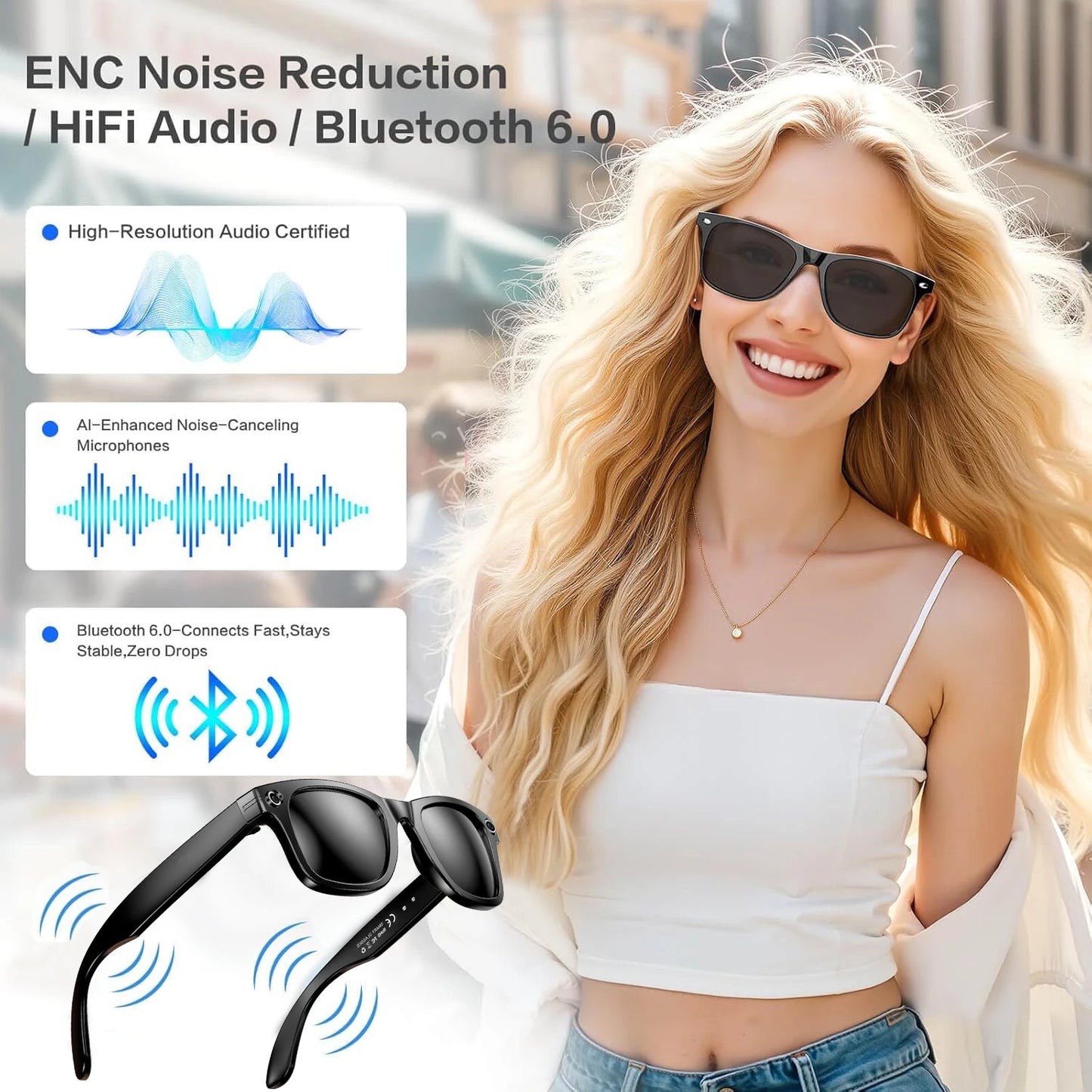 Smart AI Translation Glasses - Worldwide Explorer Edition (800W Camera, Waterproof)