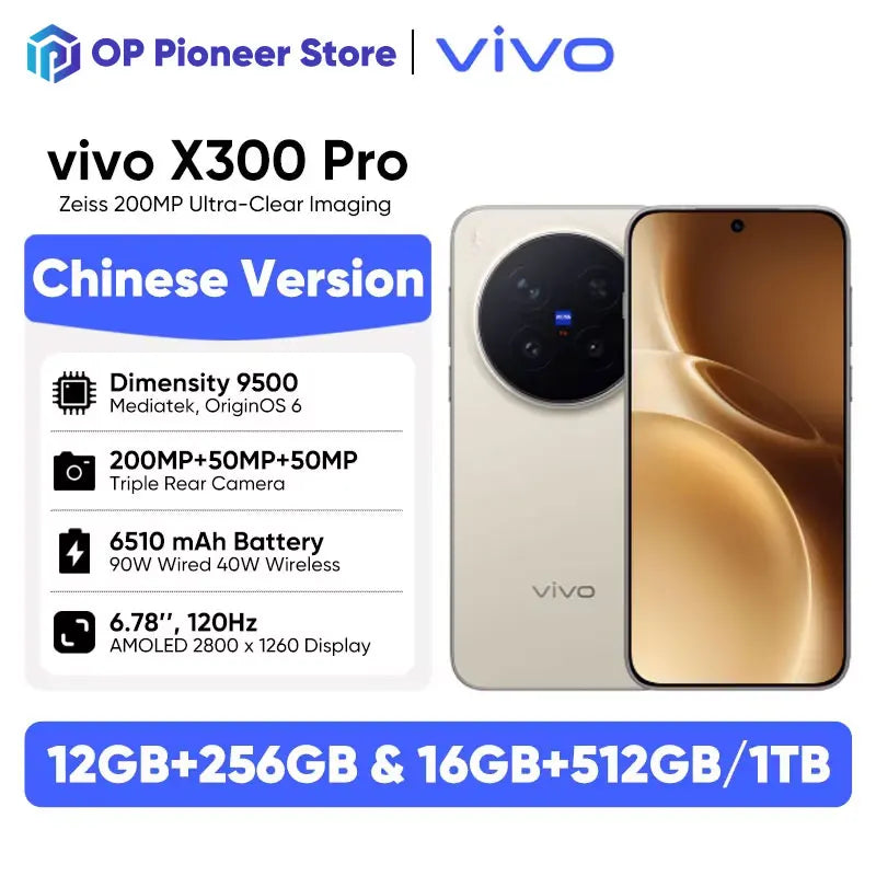 Vivo X300 Pro 5G smartphone android MediaTek Dimensity 9500  200MP Zeiss APO Super Telephoto Lens 6.78”AMOLED 120hz 6510mAh NFC