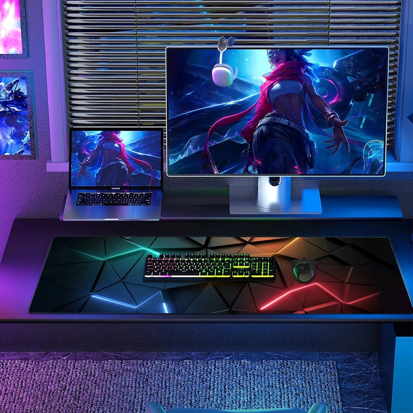 Mouse Pad Desk Pad Extended Mouse Mat 31.5x11.8in Large Computer Keyboard Desk Mat Desk Pad with Non-Slip Base and Stitched Edge