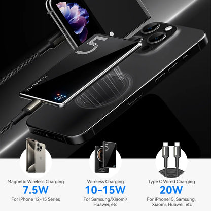 KUULAA Magnetic Power Bank 5000mAh Magnetic Wireless Phone Charger External Battery 20W Fast Charging For iPhone 17 16 PowerBank