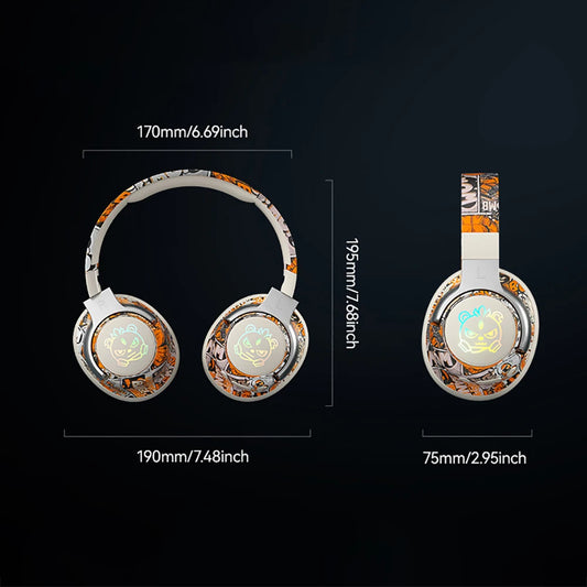Bluetooth 5.3 Gaming Headset- RGB Lights Wireless Headphones, Low Latency Mode, Noise Cancelling Mic, Comfort Earmuffs for PC