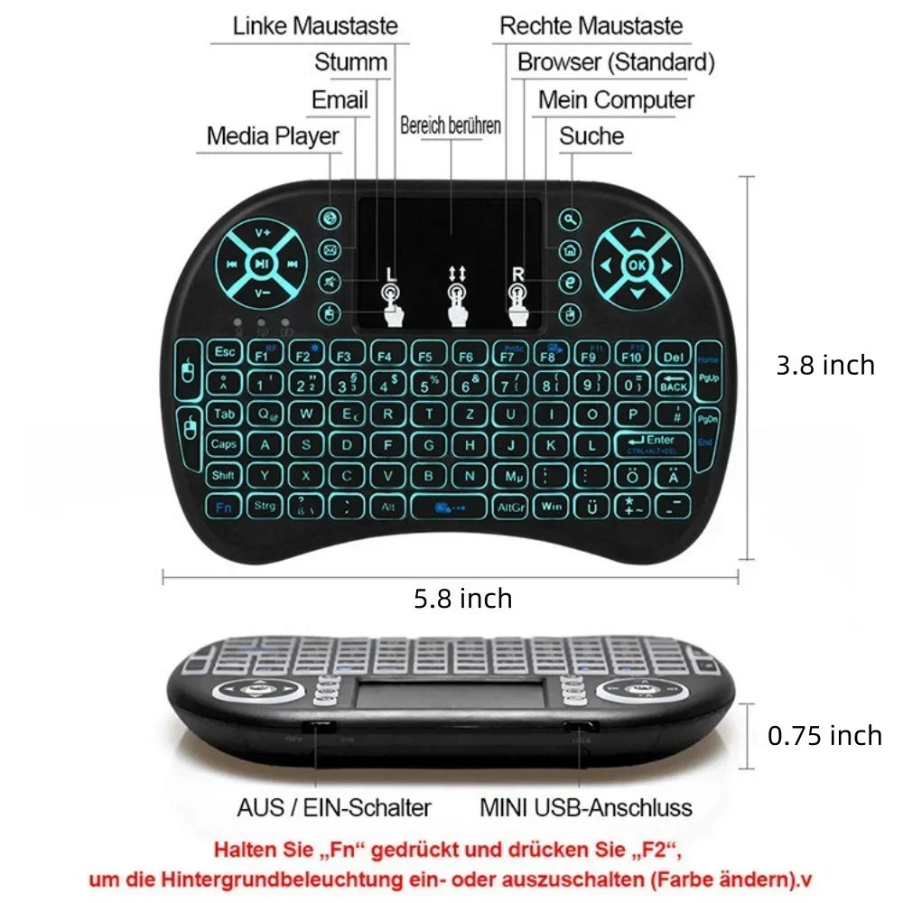 Backlit Mini Wireless Keyboard For Android TV Box PC X96 H96Max 2.4G Air Mouse Remote Touchpad 7 Color IR Leaning Remote Control