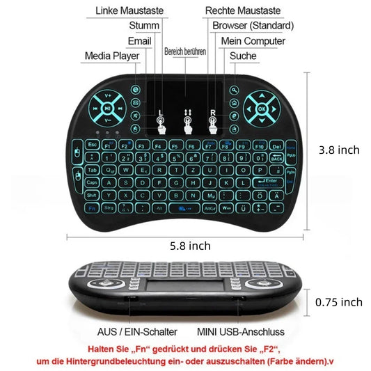 Backlit Mini Wireless Keyboard For Android TV Box PC X96 H96Max 2.4G Air Mouse Remote Touchpad 7 Color IR Leaning Remote Control