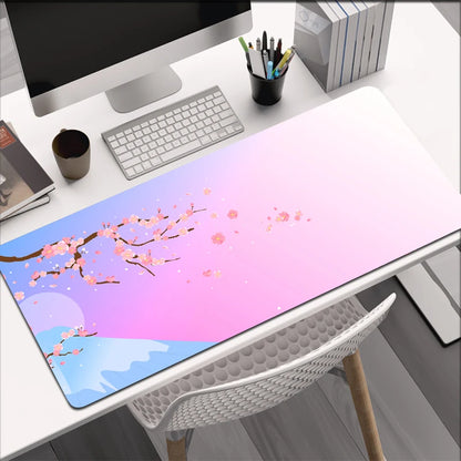 Mount Fuji Large Mouse Pad Office Keyboard Mat 90X40CM Locking Edge Gaming Mousepad Cherry Blossom Deskmat Japanese Mause Mat