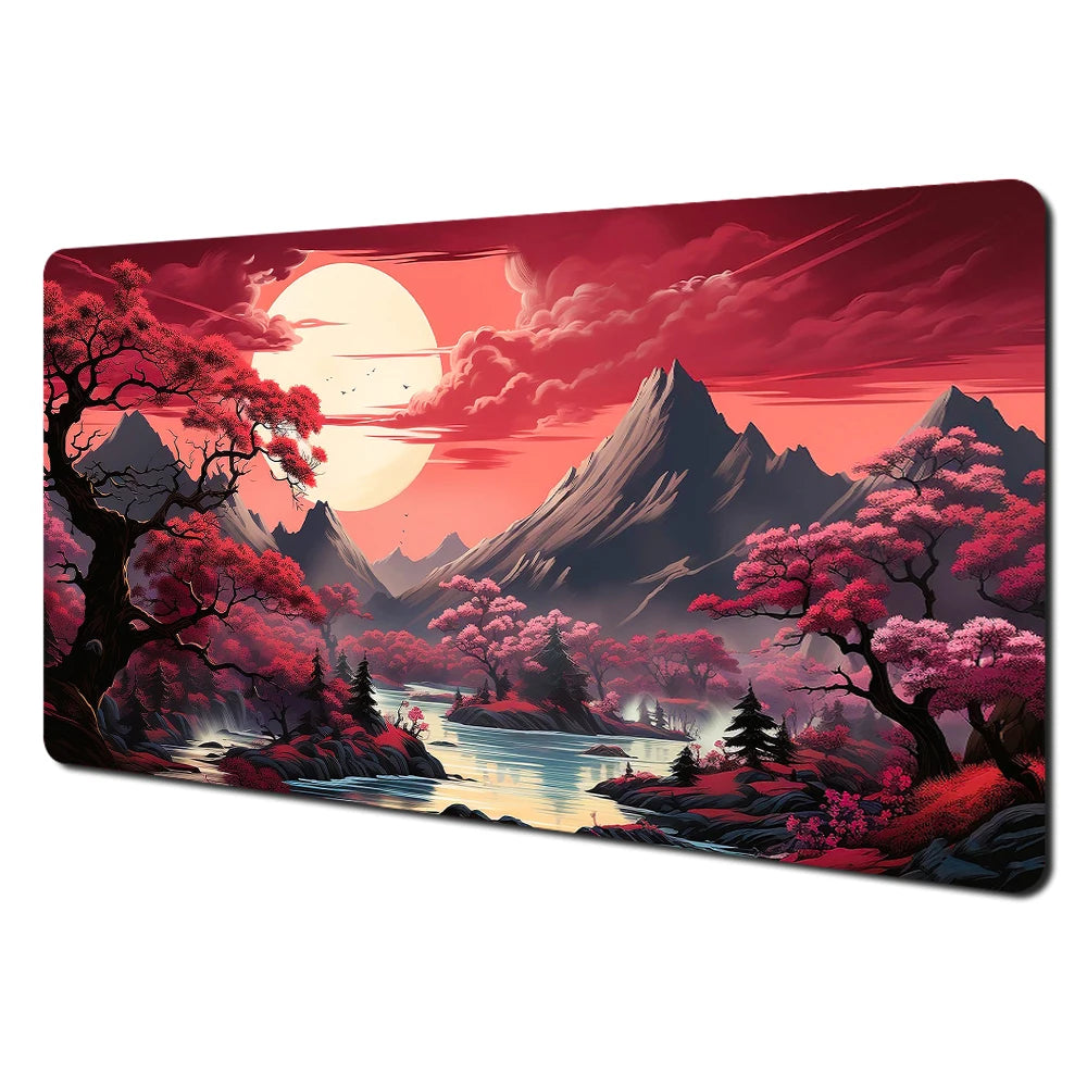 Red and Black Art Landscapes Large Mouse Pad Anti-Slip Durable Desk Mat Offices Accessories Keyboard Mouse Mat Tapis De Bureau