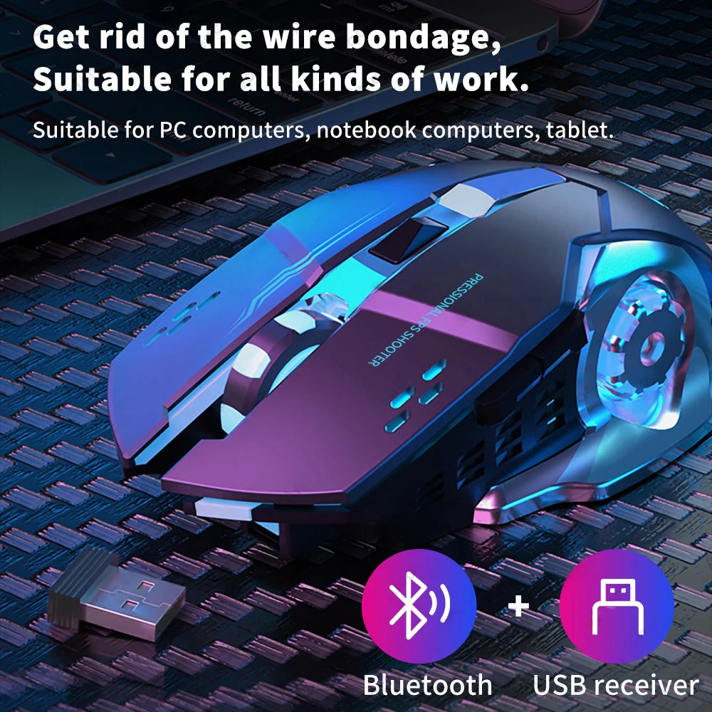 2.4G USB Wireless Bluetooth Mouse Ergonomic Silent Office Mice Rechargeable E-Sports Backlight Mouse For Computer Laptop Macbook