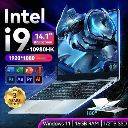 2026 Intel Core i9 10980HK Windows 11 Laptop Gamer 14.1inch RAM 16GB SSD 1TB Gaming Laptops Office Study HD PC Notebook Portable