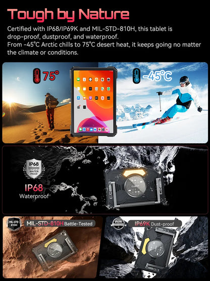 Tablet Android 15 Cubot TAB KingKong S, 15300 mAh Battery, 16GB(6+10), 256GB, 10.1-Inch 90Hz Display, Camping Light, 48MP Camera
