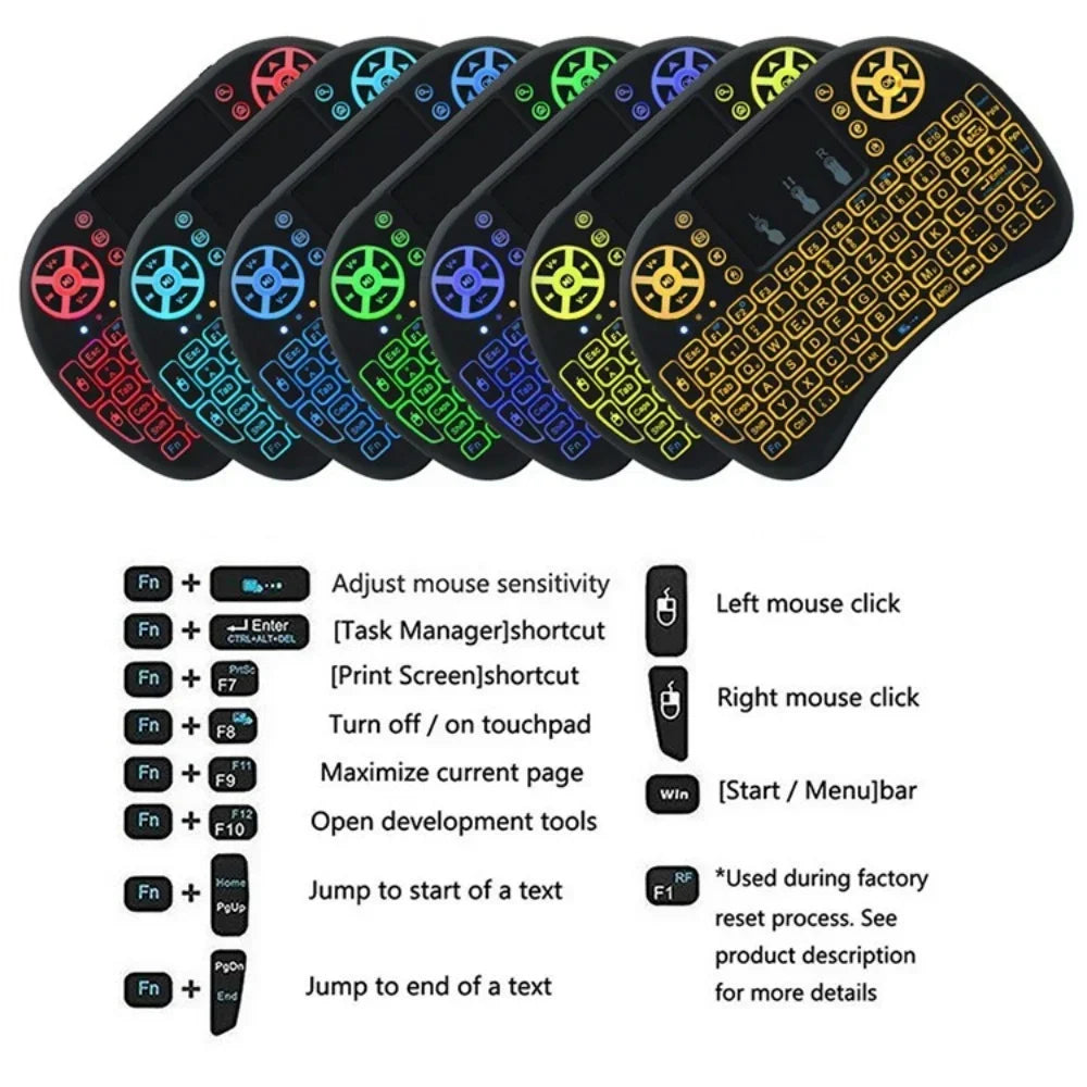 Backlit Mini Wireless Keyboard For Android TV Box PC X96 H96Max 2.4G Air Mouse Remote Touchpad 7 Color IR Leaning Remote Control