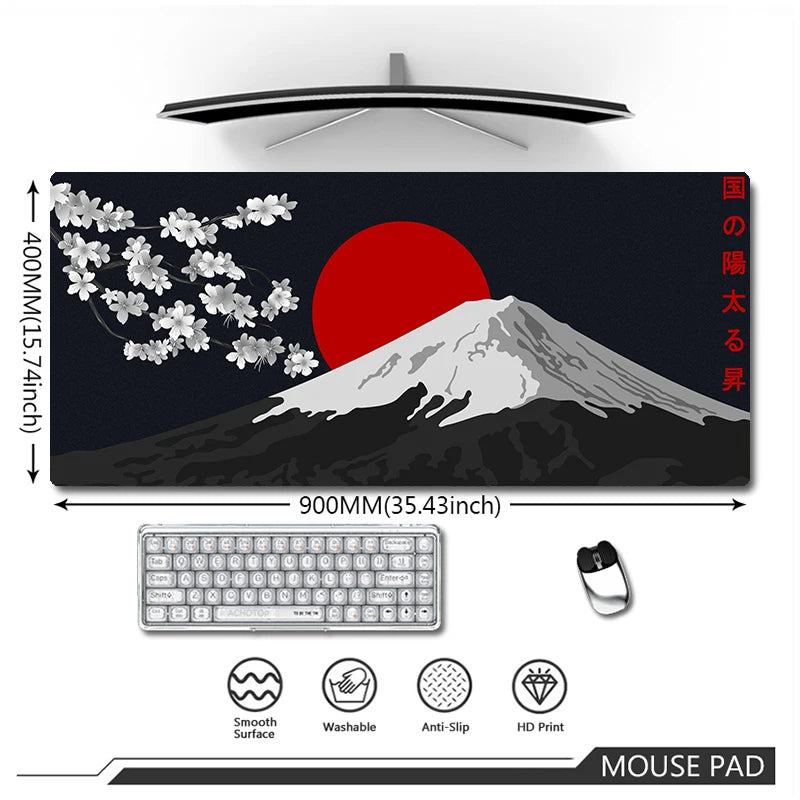 Mount Fuji Large Mouse Pad Office Keyboard Mat 90X40CM Locking Edge Gaming Mousepad Cherry Blossom Deskmat Japanese Mause Mat