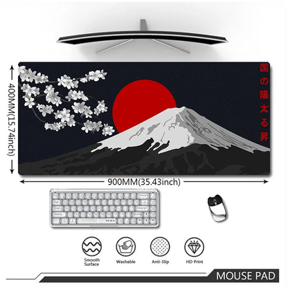 Mount Fuji Large Mouse Pad Office Keyboard Mat 90X40CM Locking Edge Gaming Mousepad Cherry Blossom Deskmat Japanese Mause Mat